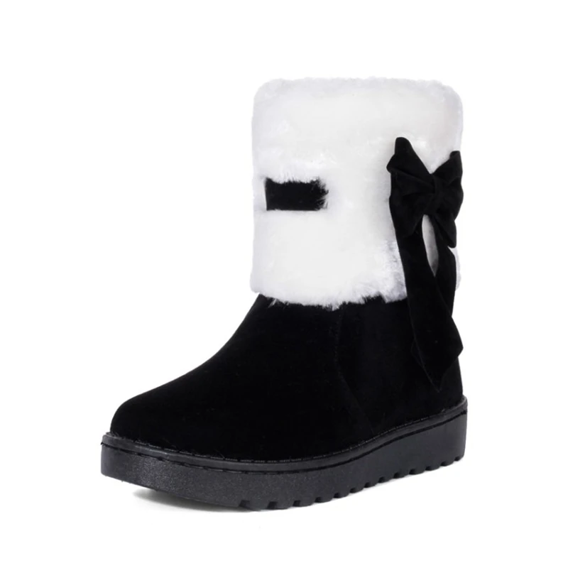 

2021 New Fashion Boots for Women Thick Sole Flat with Shoes Bowknot Warm Winter Comfort Ankle Snow Boots Size 31-40 HX-68B