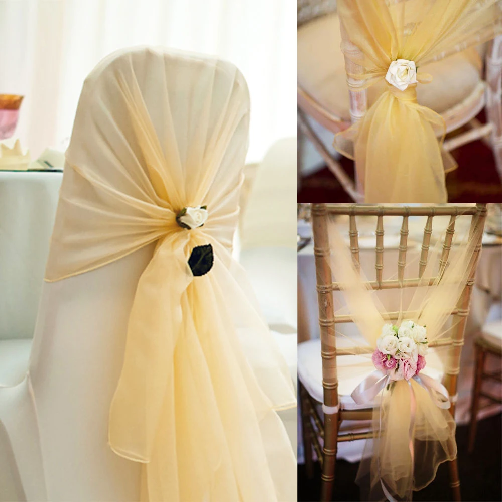 10pcs 26x108"Organza Fabric Chair Hoods Chair Caps Wrap Tie Back Chair Cover Sash For DIY Wedding Event&Party&Banquet Decoration