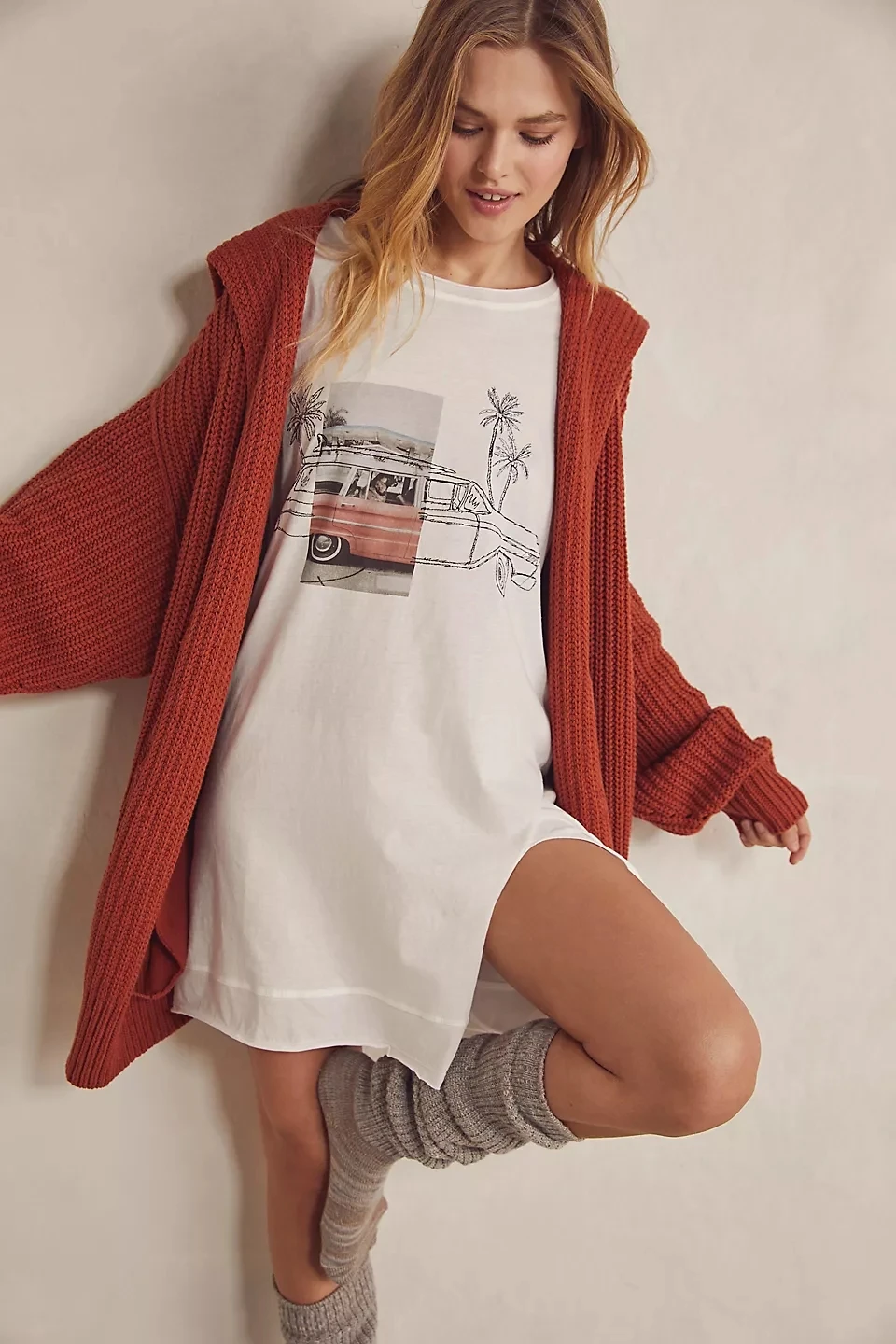 

Car Cotton Graphic T-Shirts Dress Woman Summer Cotton Loose Cozy Split Long Tee Shirts Female Casual Vintage Tshirts Tops 2022