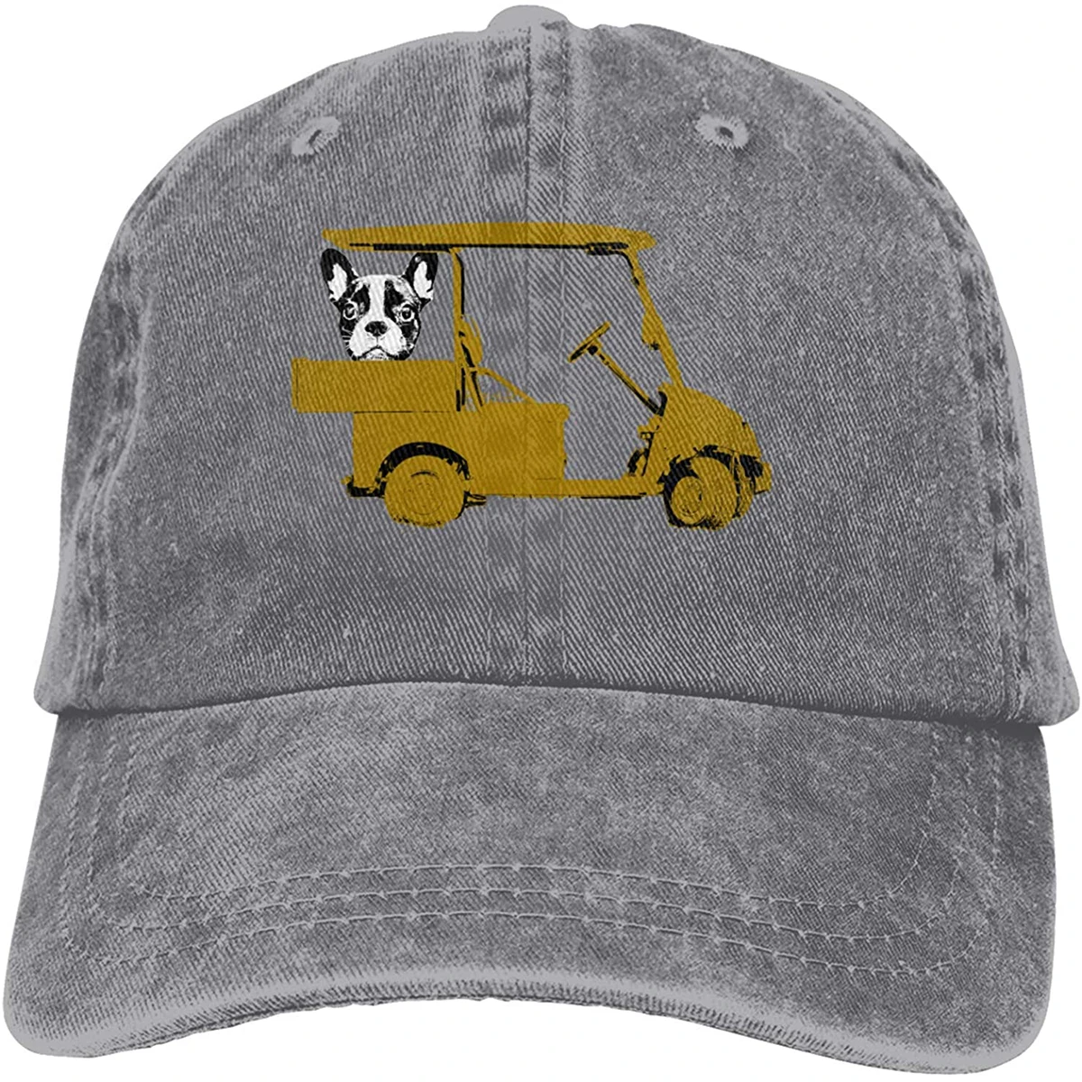 

Bulldog is On A Golf Cart Sports Denim Cap Adjustable Unisex Plain Baseball Cowboy Snapback Hat