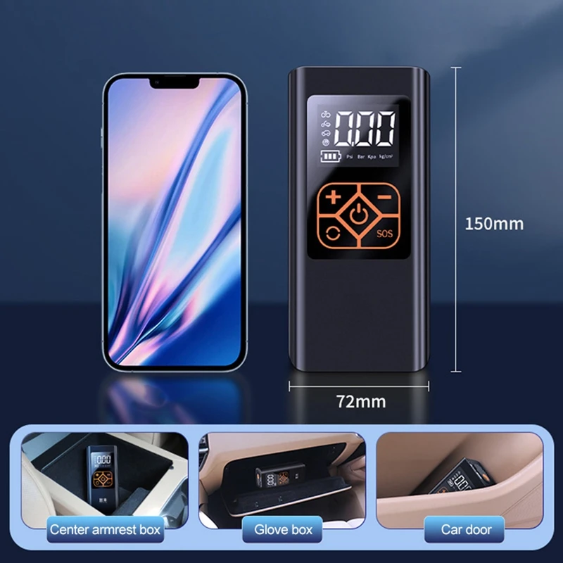 Насос воздушный автомобильный портативный с цифровым дисплеем 4000 мАч