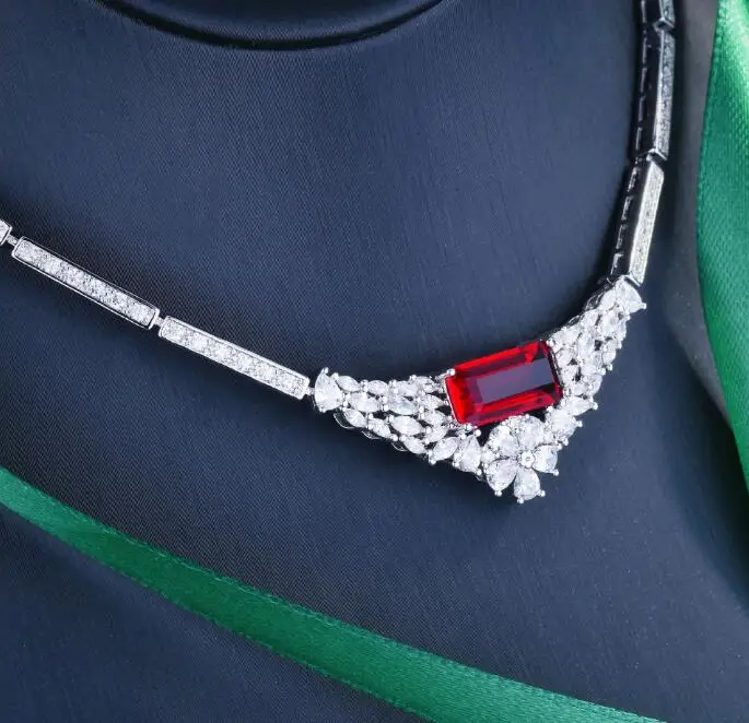 

Новый дизайн, ожерелье с рубином для женщин, роскошное ожерелье с красным цирконием и цепочкой