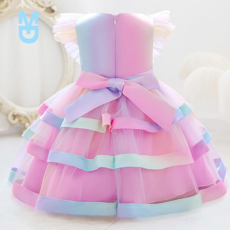 

New 2022 Flower Ceremony Baptism 2 1 Year Birthday Dress For Baby Girl Clothing Princess Dresses Colorful Party Dress Child Clot