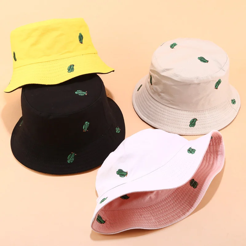 

Cactus embroidered double-sided fisherman's hat for men and women