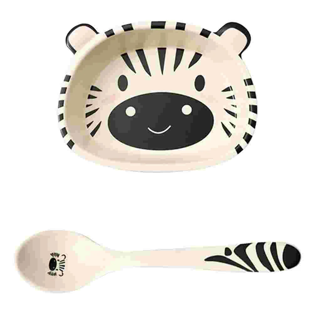 

Kids Dinnerware Set with Bowl and Spoon Toddlers Feeding Set Zebra Design Breakfast Bowls Cereal Bowl Cartoon Dinner Spoon