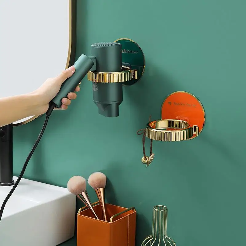 

New Hair Dryer Bracket Light Luxury Hair Dryer Storage Rack Wall-mounted Punch-free Bathroom Bathroom Rack Storage Accessories