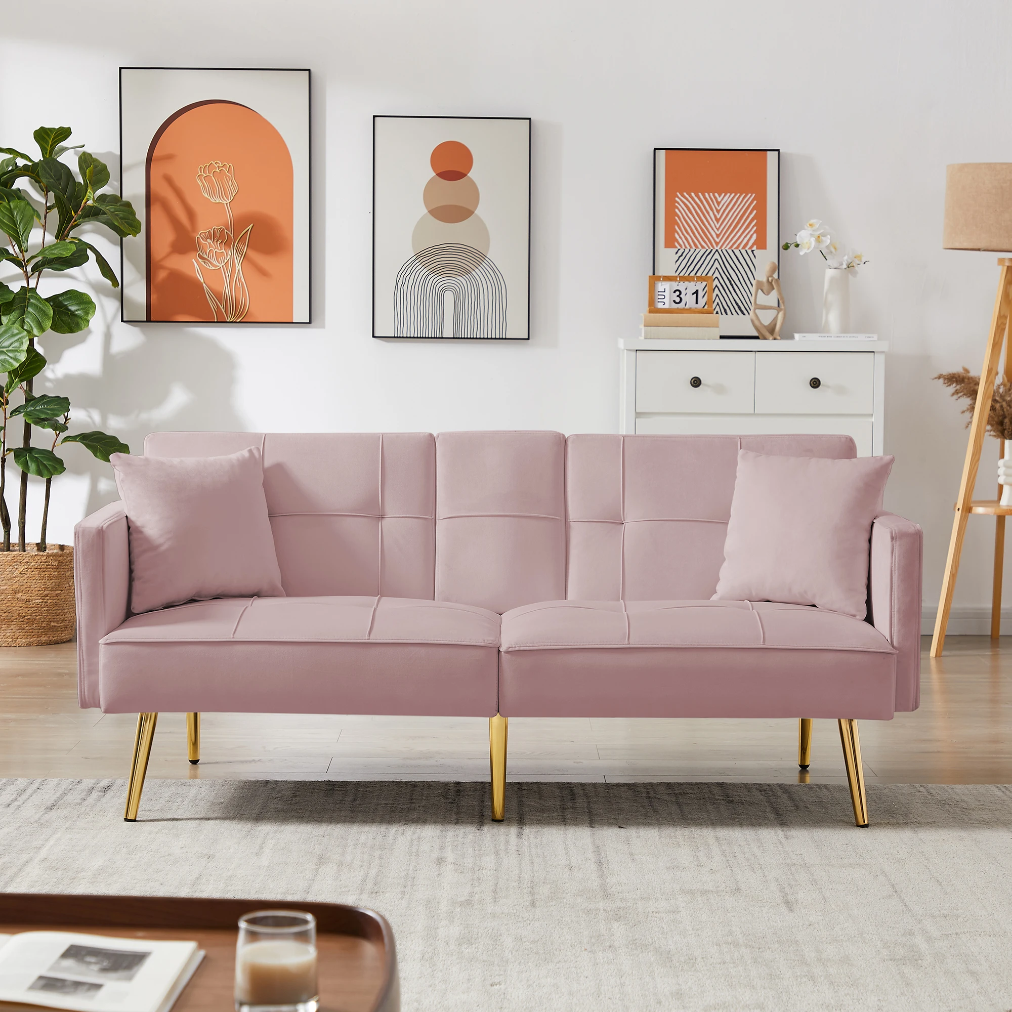 

Pink velvet sofa bed