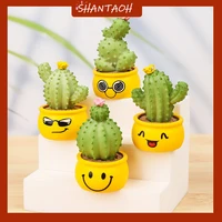 4 packs of creative expression pack cactus cute resin shaking his head small ornaments car decoration simulation potted cactus