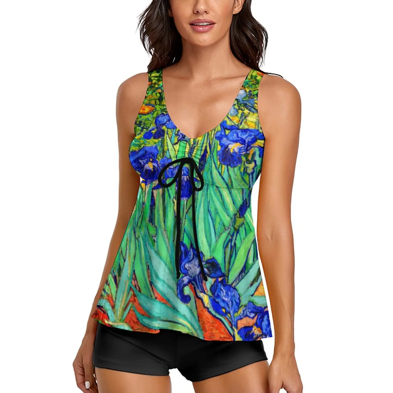 

Vincent Van Gogh Swimsuit Irises Flower Print Tankini Swimwear Two Piece Bathing Suits Woman Sexy Surf Beautiful Beach Wear 5XL