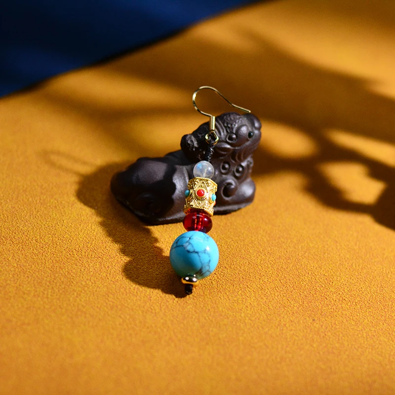 Односторонние серьги оригинальный дизайн лунный камень синяя сосна мужские и