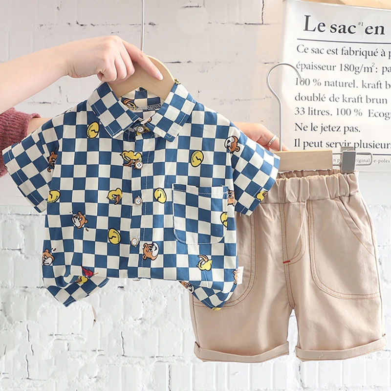 

Boy Set Baby Boys Suit Summer Casual Outing Clothes Top Shorts 2PCS Clothing for Children's Infant Kids Fashion plaid shirt