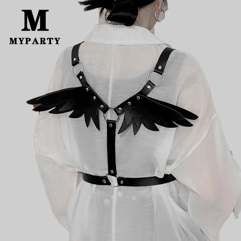 

Punk PU Leather Wings Straps Adjustable Buckle Belt Top Women Girls Gothic Cosplay Party Shoulder Harness Belt Bondage Club Wear
