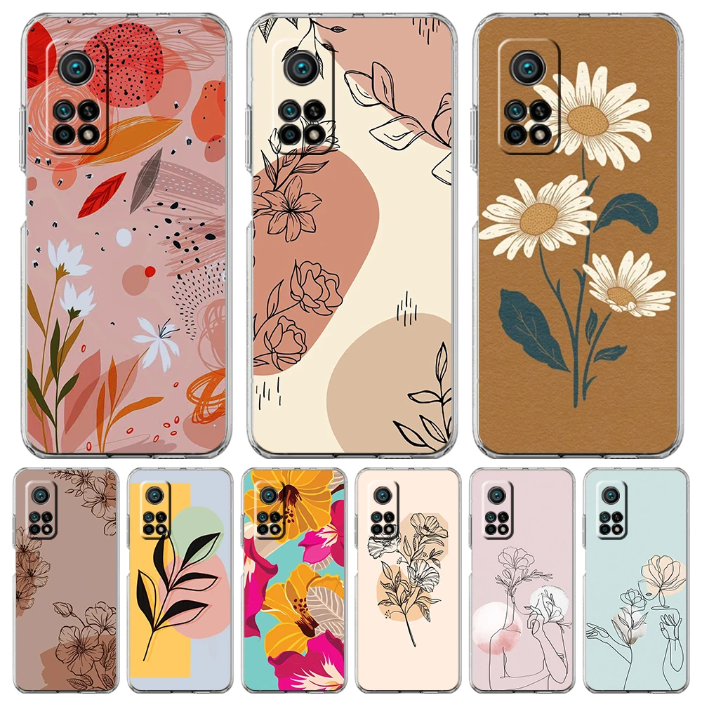 

Line Art Sketch Flower Transparent Phone Case for Xiaomi Mi 11 Ultra 12 11T 11X 11i Lite Poco X3 X4 NFC F3 GT M4 Pro Soft Shell