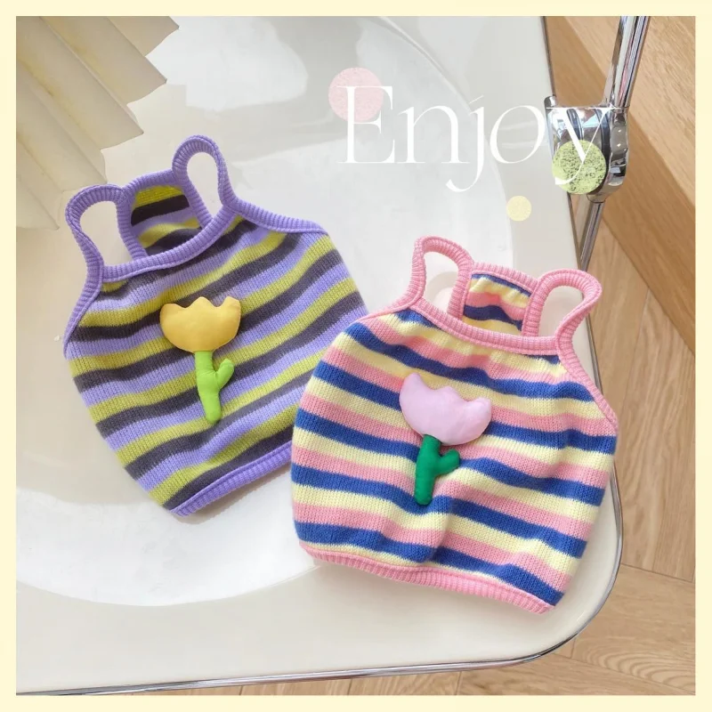 

Fashion Flower Vest Camisole Pet Dog Clothes Stripe Clothing Dogs Super Small Cute Chihuahua Print Summer Colorful Dog Costume