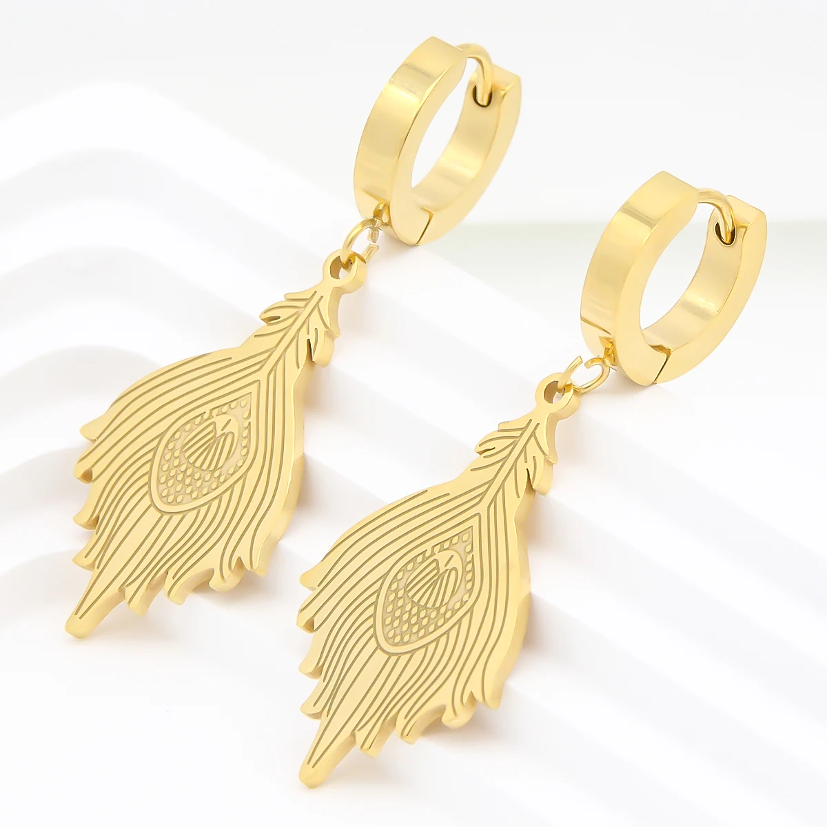 

316 Stainless Steel New Feather Drop Earring Geometric Earrings for Women High Quality Girls Hoop Piercing Ear Jewelry Party