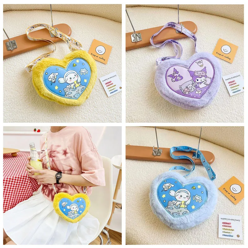 

Sanrios Kawaii Мультфильм Kuromi My Melody Cinnamoroll Мини Любовь Мультфильм Плюшевая сумка через плечо сумка женская сумка 22 см