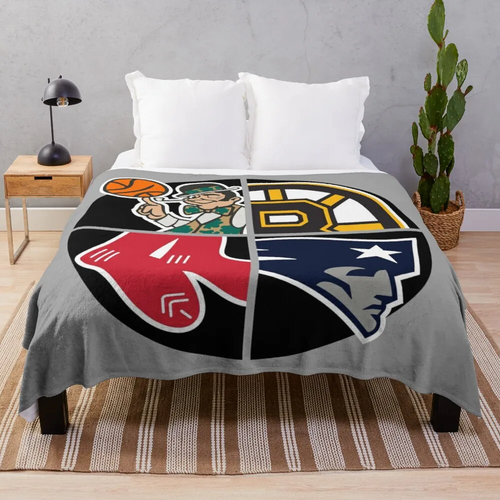 

Boston Sports Quad Throw Blanket Luxury Thicken Fleece Blanket
