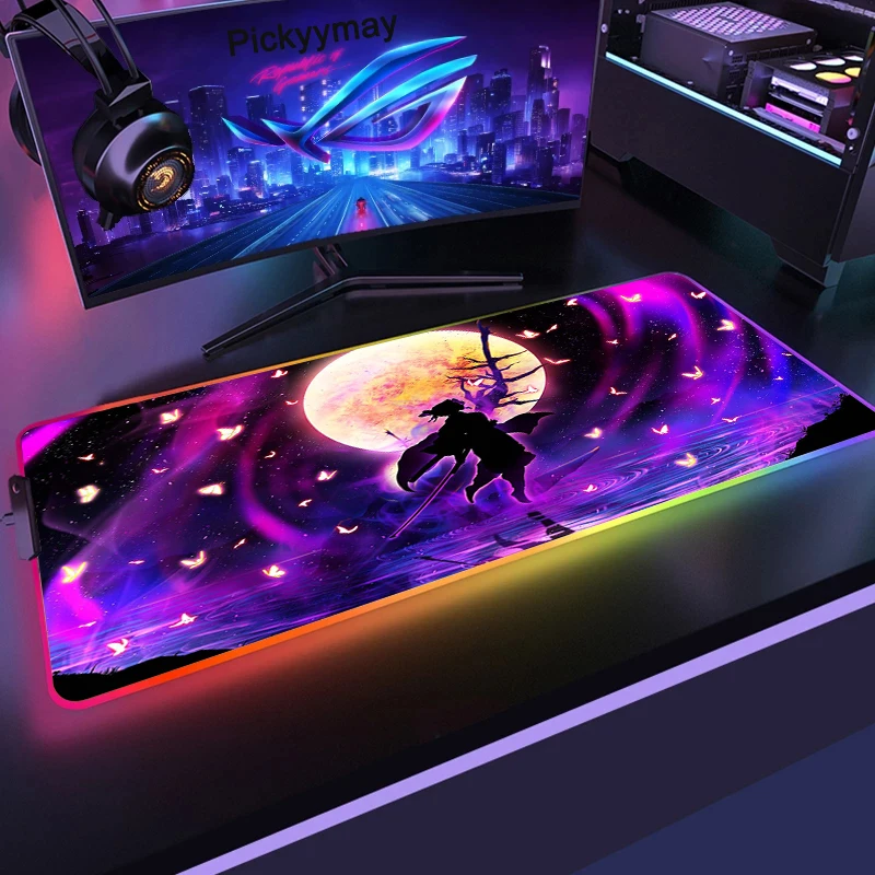 demon slayer anime rgb 900400 rubber gaming mouse pad led laptop keyboard mat anti slip kimetsu no yaiba mousepad cs go xxl free global shipping