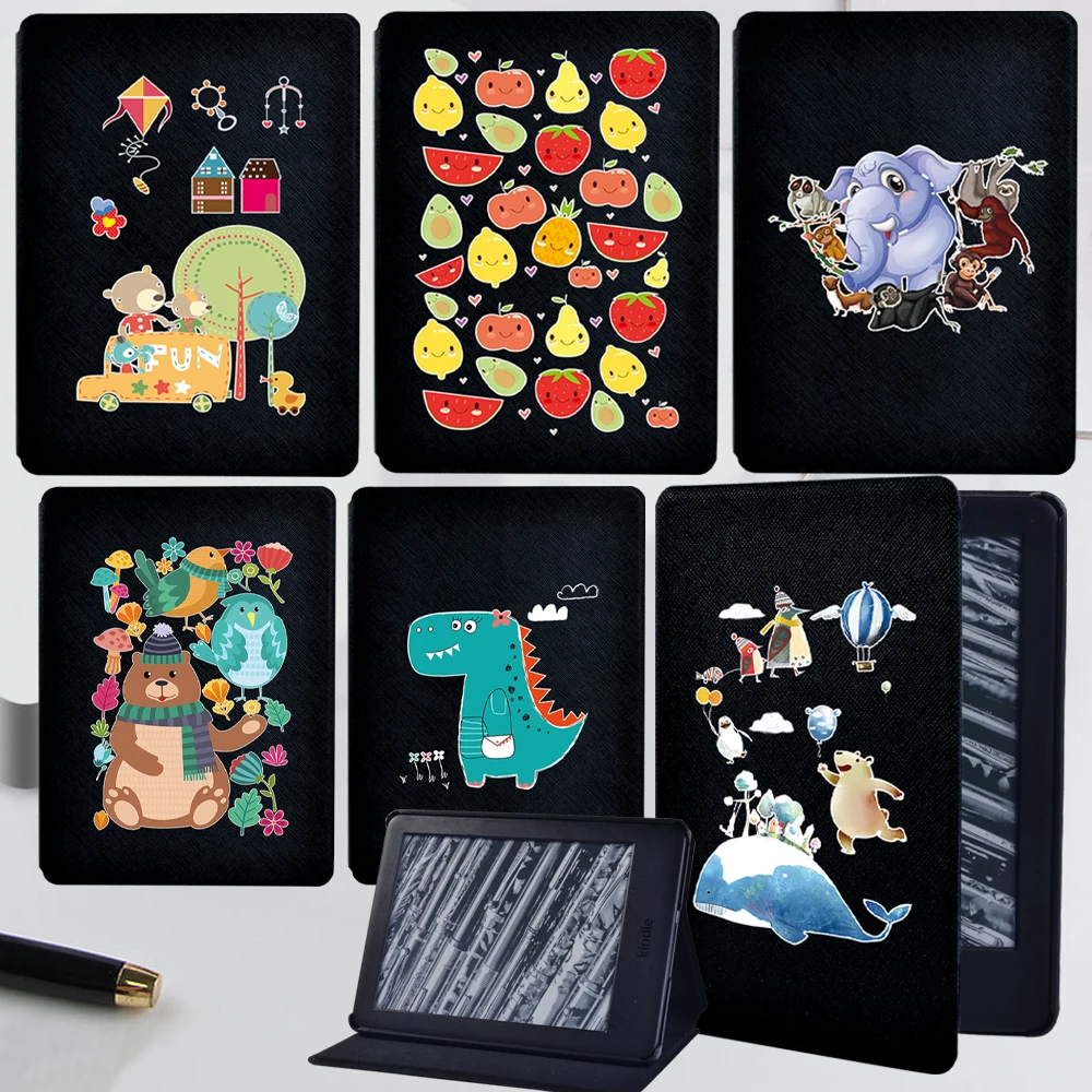 

Protective Shell for EReader Kindle (8th/10th Gen)/Paperwhite 1 2 3 4 5 Cartoon print PU Leather Cover Flip Tablet Case + Stylus