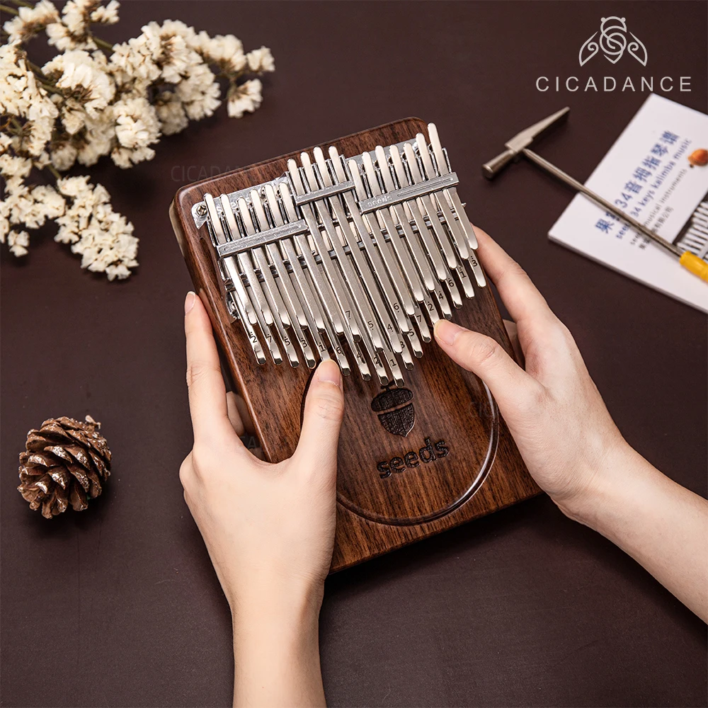 Chromatic Kalimba 34 Keys Double Layer Thumb Piano B / C Key Black Walnut Music Instrument Gifts With Storage Bag Accessories