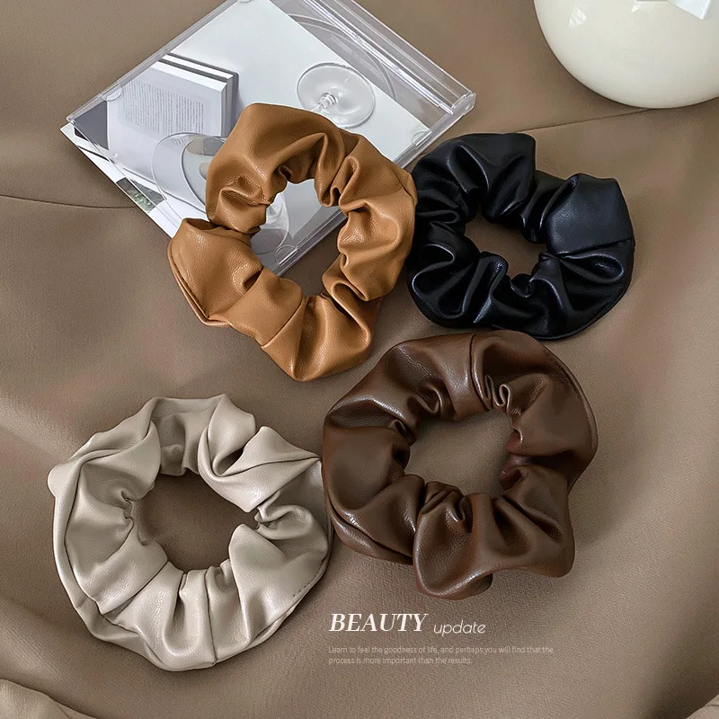 

Korean Leather Solid Color Retro Hair Circle Sen Series Small Fresh Large Intestine Hair Circle Temperament Simple Autumn and Wi