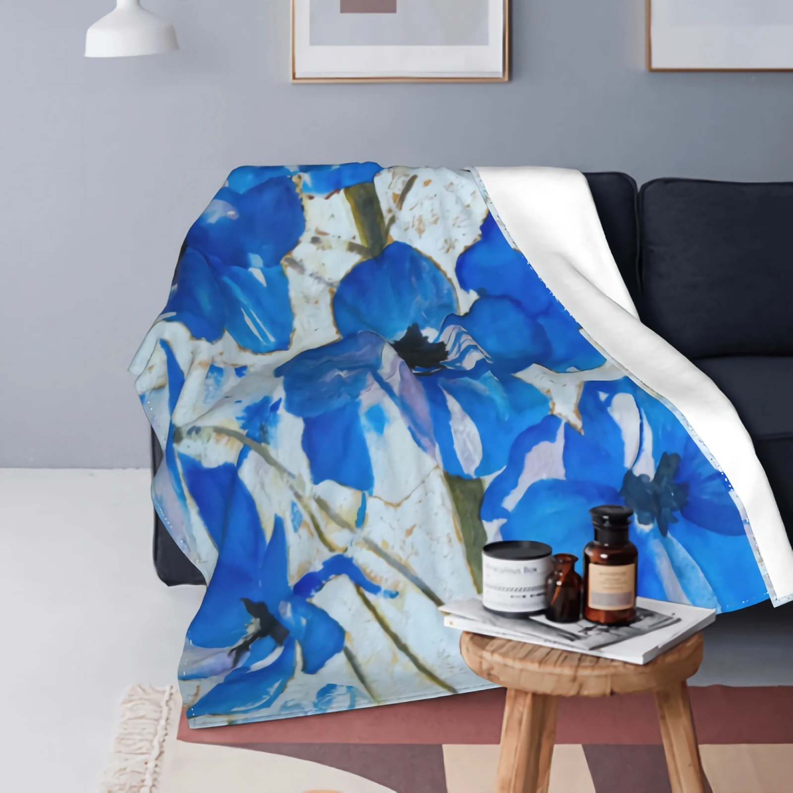 

Акварельное синее искусственное одеяло для детей и взрослых, шерпа для мальчиков, мягкое уютное пушистое одеяло для девочек, плюшевое одеял...