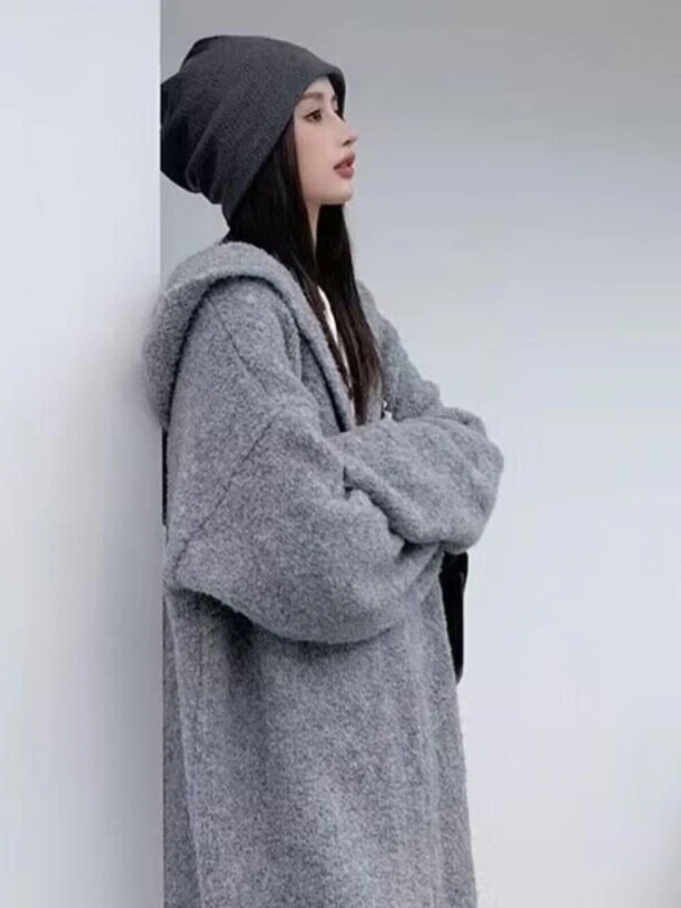 Весенний длинный Универсальный вязаный кардиган с капюшоном модный Женский