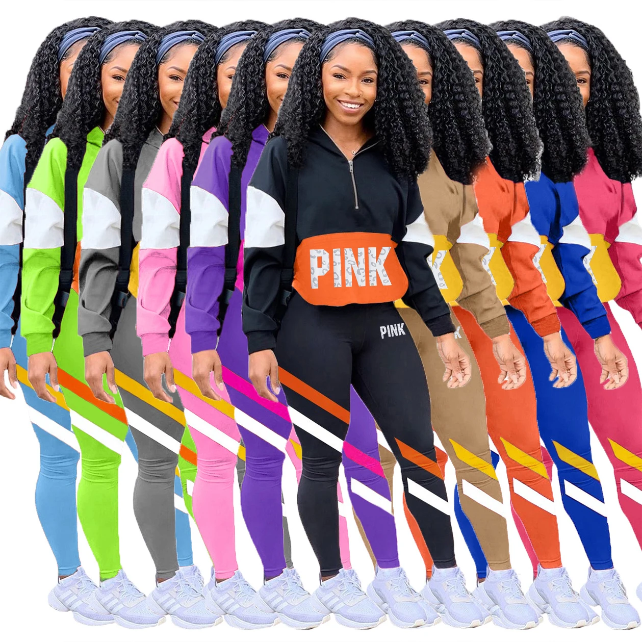 

2022 Women Autumn Casual Two Piece Set Hooded Crop Tops Sporty Leggings Matching Stretchy Soft Skinny Fitness Slim Streetwear