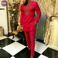 new african sets for men striped print casual dashiki ethnic style medium and long two piece suit o neck pant and shirt