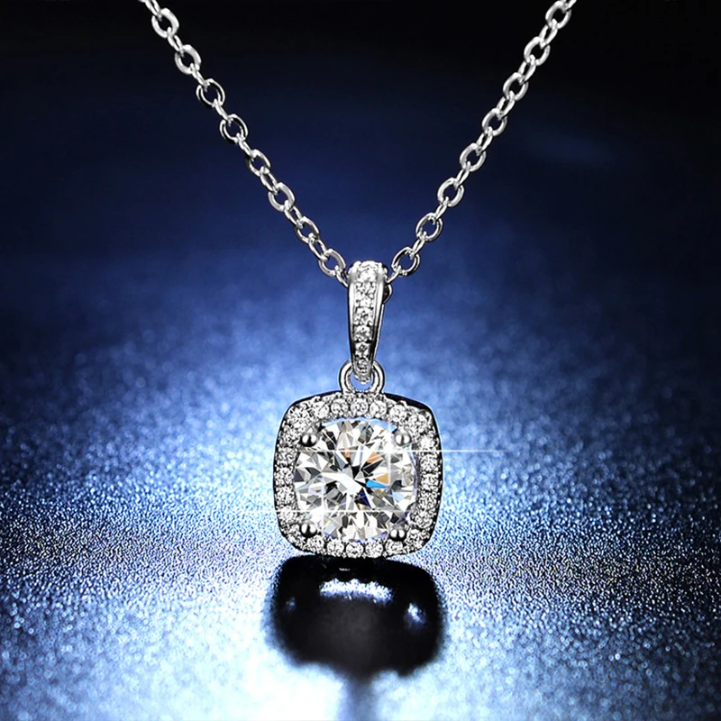 

LEEKER silver color shiny cubic zirconia square round shape pendant necklace for women wedding accessories Jewelry 2022 052 LK2
