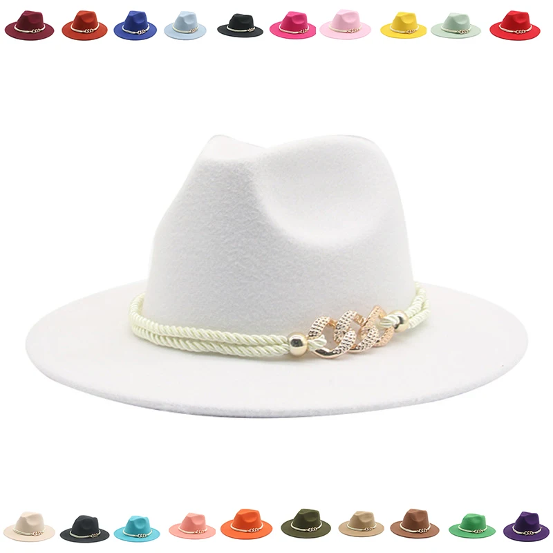 

Hats for Women Fedoras Wedding Decorate Church Festival Luxury Gentlemen Women Hat Panama Chain Band Cowboy Hat Chapeau Femme