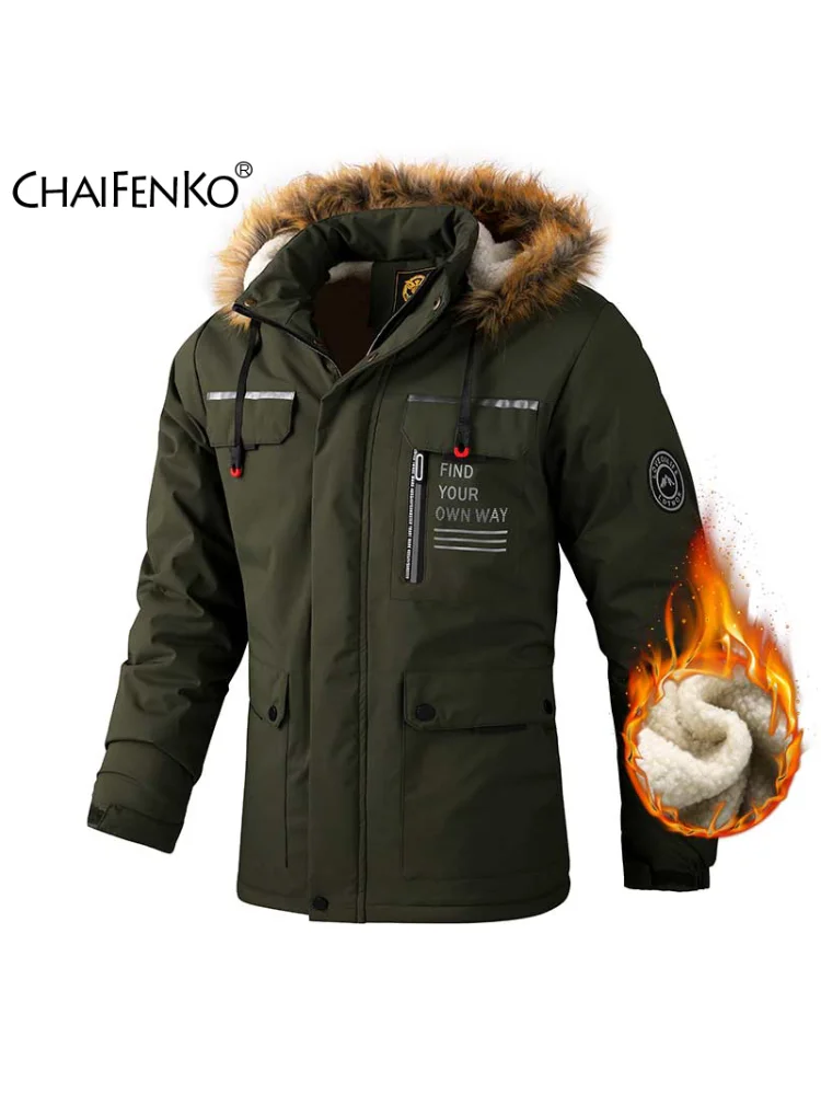 2023 Winter New Fleece Warm Thick Parkas Men Fashion Hooded Fur Collar Windproof Parka Jacket Coat Men Classic Casual Jacket Men