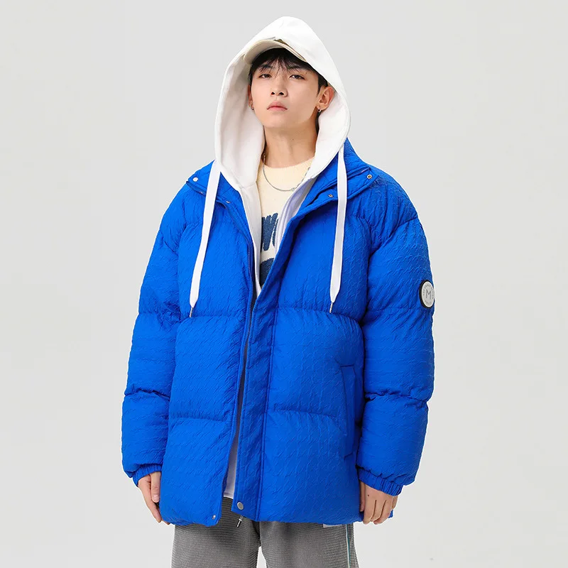 Winter Jackets Mens Fashion Fake Two-piece Hooded Jacket Windproof High Collar Color Matching Coat Houndstooth Padded Jacket