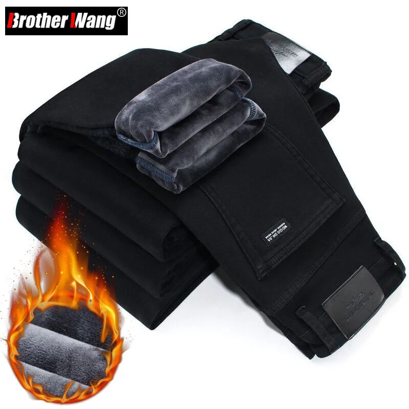 

Winter New Men Warm Slim Jeans Elasticity Skinny Black Jeans Fashion Casual Thick Denim Pants Trousers Male Brand Clothes