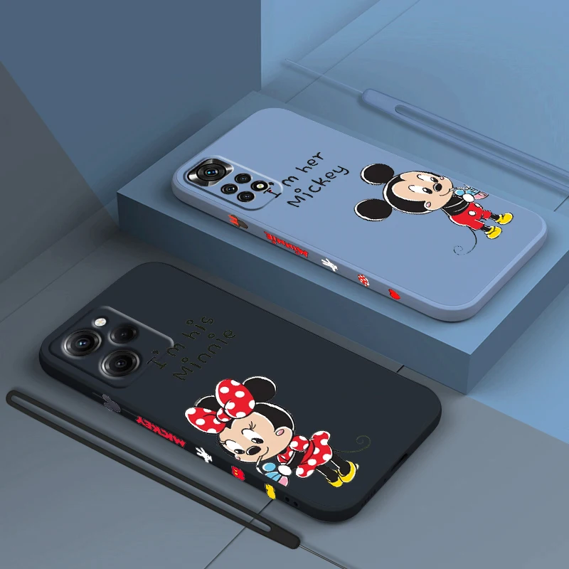 

Cute Couple Mickey Mouse For Xiaomi Redmi Note 12 11 11T 10 10S 9 9S 9T 8 8T 7 Pro Plus Speed Liquid Left Rope Phone Case