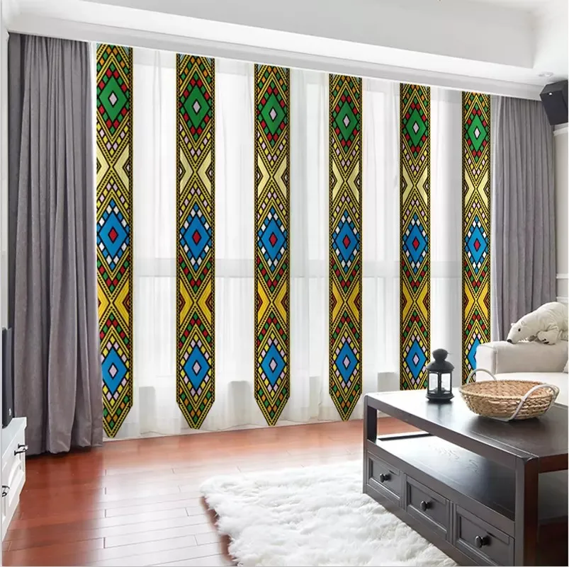 

Роскошные современные наклейки с эфиопской культурой Эритрея, дизайнерские затемняющие оконные драпировки из 2 частей для гостиной и спальни