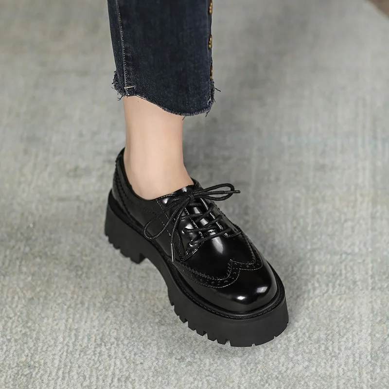Женские туфли-оксфорды Осенняя обувь на платформе с круглым носком повседневные