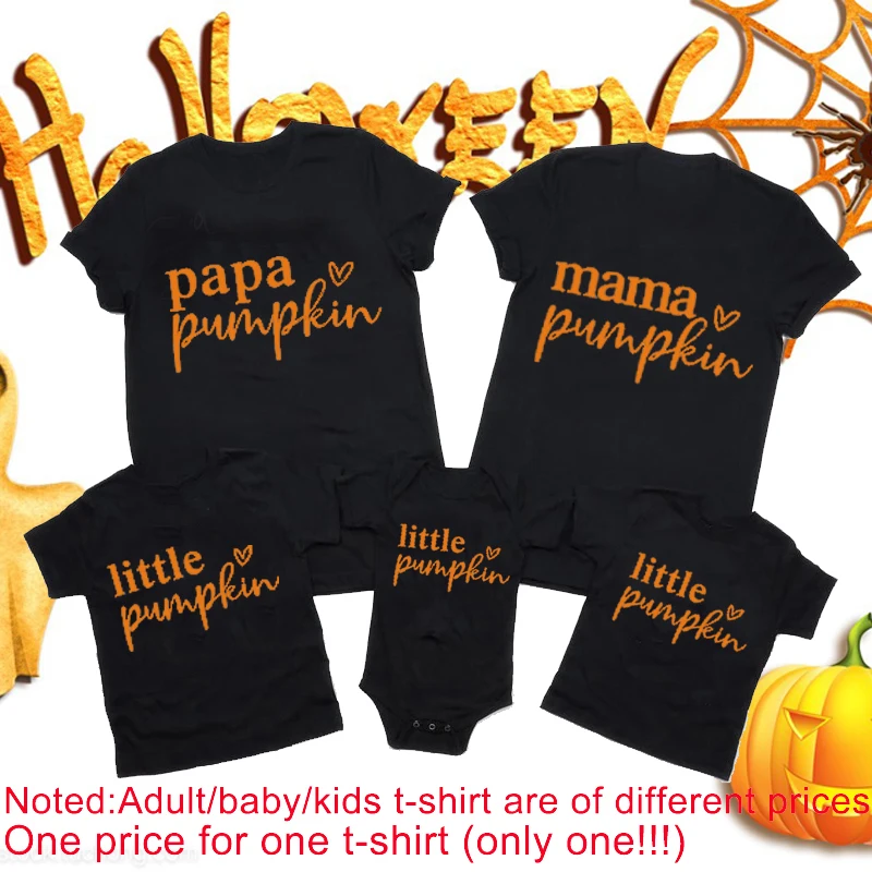 

Fashion Family Matching Outfits Halloween T Shirt Mama Papa Little Pumpkin Letter Print Cotton Clothes Soft Family Look Clothes