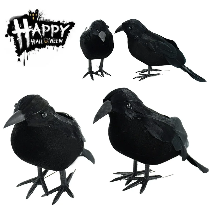 

1/2pcs Simulation Black Crow Animal Model Artificial Fake Bird Scary Toys Halloween Party Realistic Horror Decoration Raven Prop