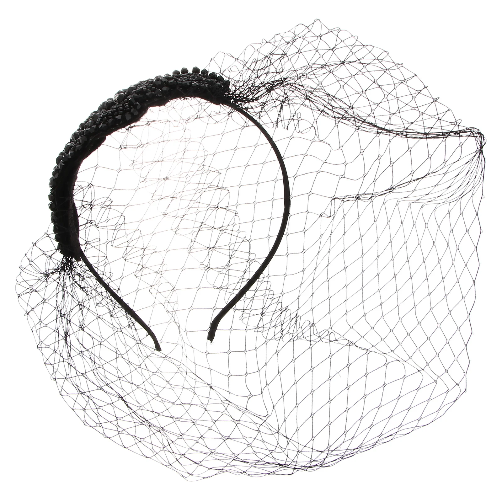 

Mesh Headdress Manual Diamond Decor Headwear for Lady Woman Female (Black)
