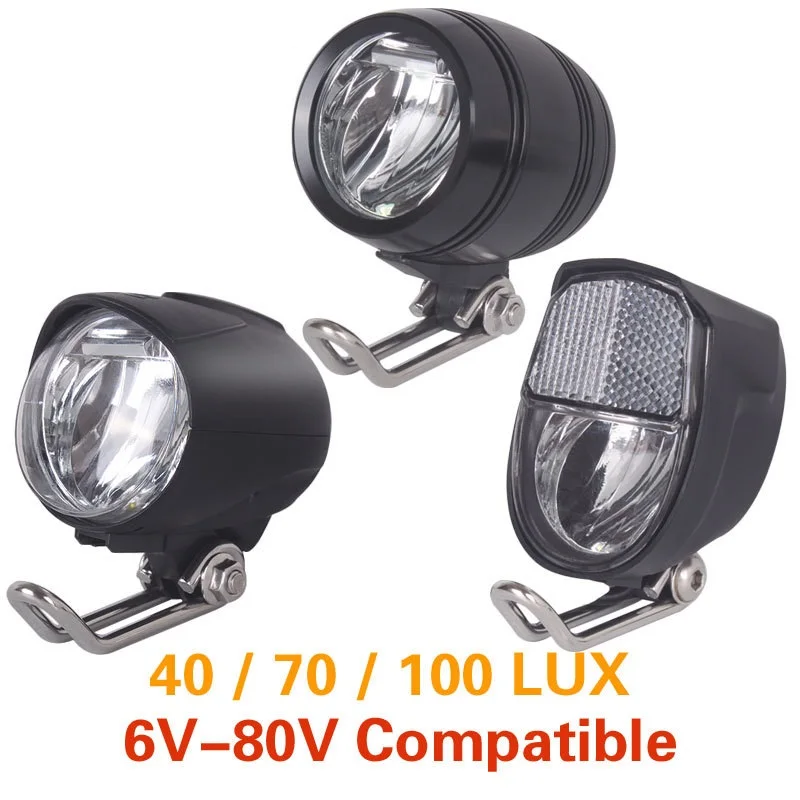24V 36V 48V 60V Universal Compatible 1W 2W 3W 40 70 100 LUX Bike Electric Bicycle E-bike Headlight Front Light Headlamp Part