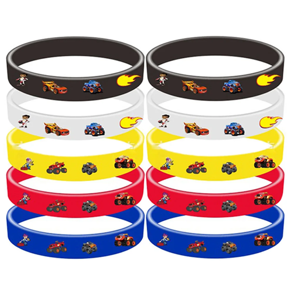 

10Pcs Race Car Monster Truck Theme Rubber Silicone Wristbands Birthday Party Decorations Classroom Rewards Kids Gifts