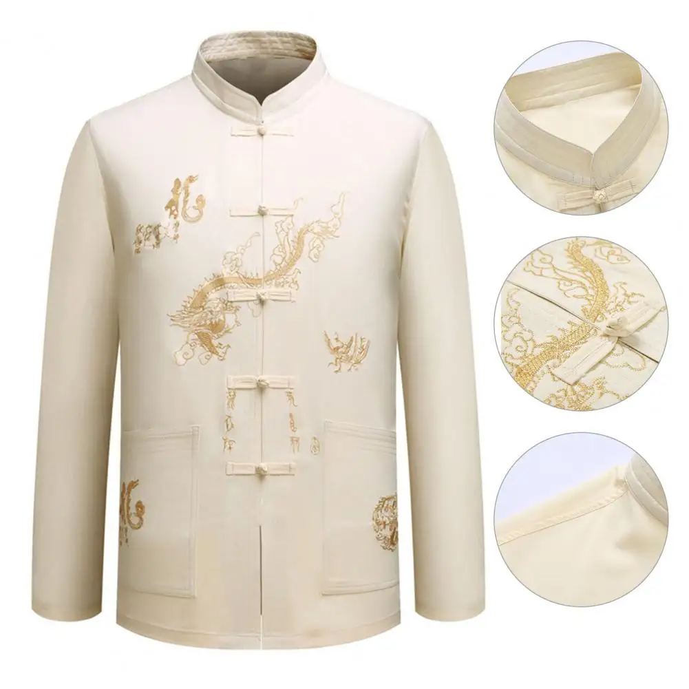 Men Spring Shirt Hard-wearing Soft Texture Casual Traditional Embroidery Men Top Lightweight Men Shirt for Walking