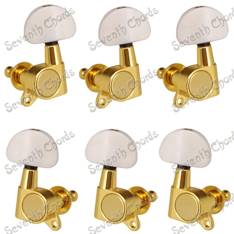 

Набор из 6 шт. золотых запечатанных шестеренок для струн гитары, колышки, ключи, тюнеры, машинные головки, большая полукруглая белая кнопка 3R3L