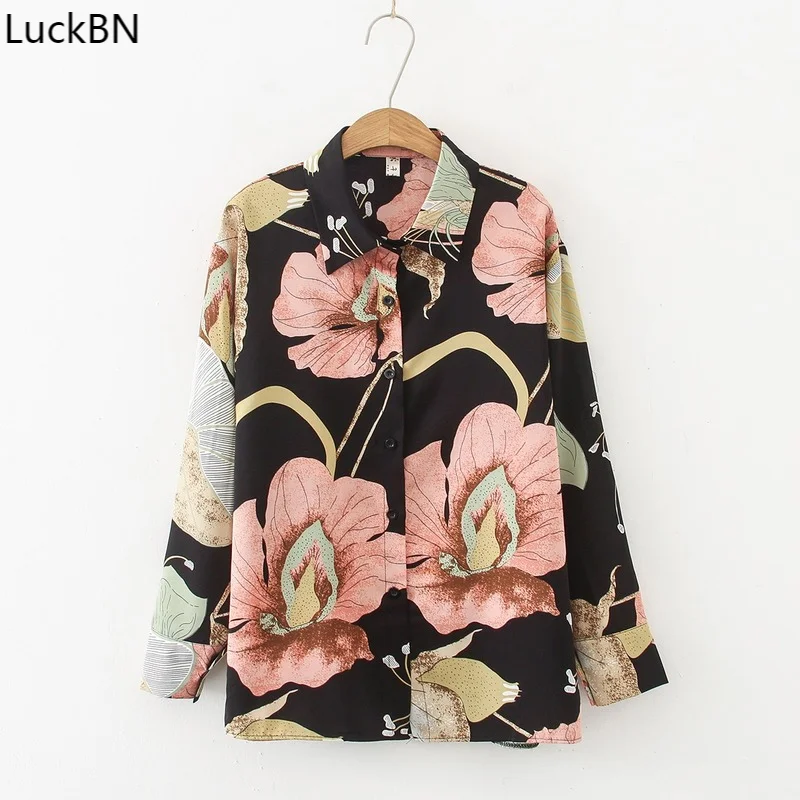 

Retro Printed Shirt Women Autumn Women's Clothing New Style Korean Loose College Style All-match Floral Chiffon Shirt Top Women