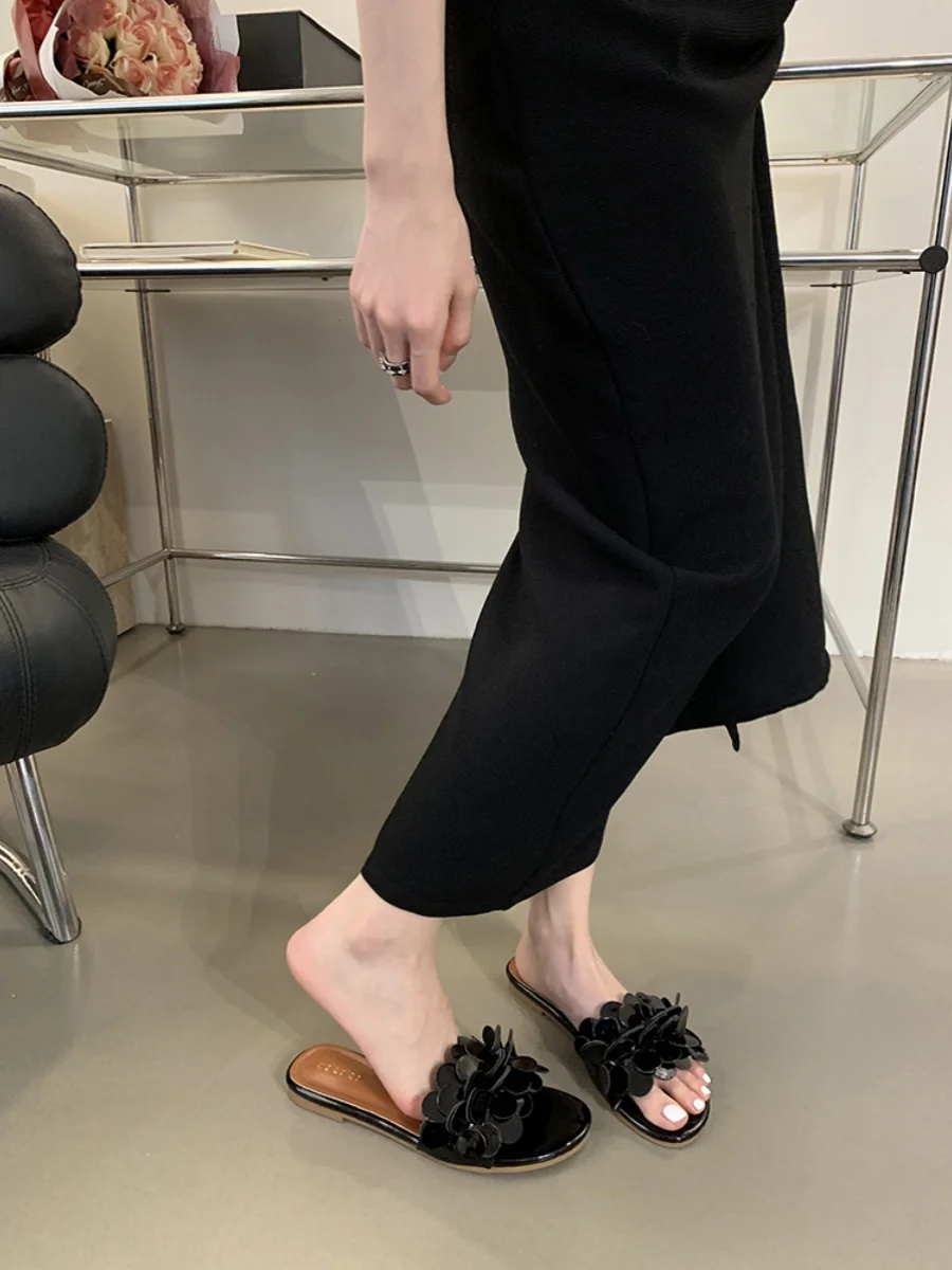 Female Shoes Womens Slippers Outdoor Flower Luxury Slides Low 2024 Silver Flat Designer Scandals PU Floral Fabric Hoof Heels Rub