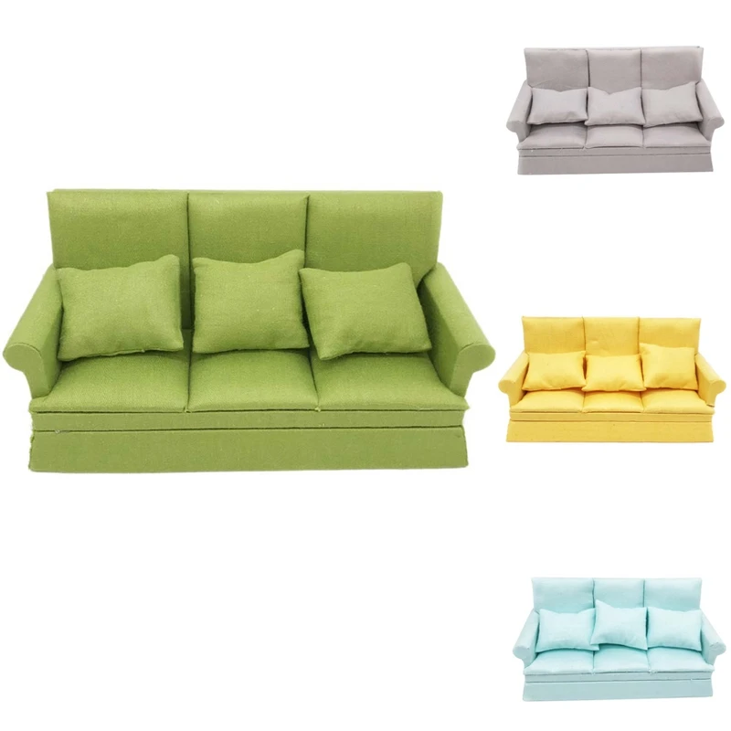 

1:12 Mini Dollhouse Furniture Sofa With 3Pcs Pillow Set Simulation Miniature Living Room DIY Doll House Decor