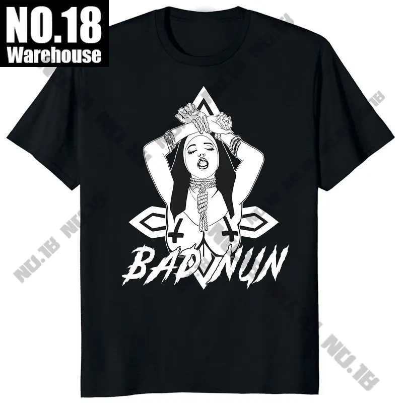 

Nun Nonne Religieuse Pin Up Men T Shirt Cartoon Church of Satan Anton Lavey Satanic Occult Goth Gothic Tees Classic Girl Tops