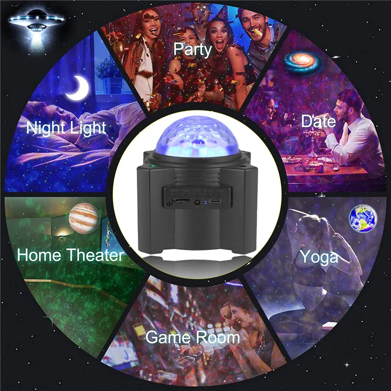

12 Card Projection Lamp Rechargeable Water Pattern Flame Light bluetooth-compatible Music Ocean Star Light Laser Projector Light