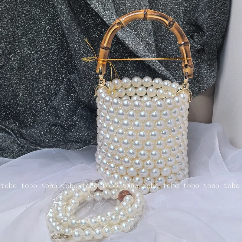 Новая сумка-ведро с бамбуковой ручкой знаменитостей мини-сумка-ведро жемчужной